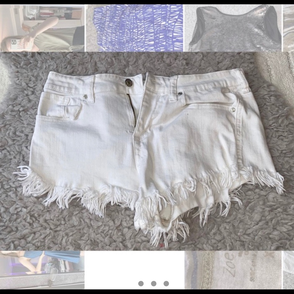 fringed white jean shorts